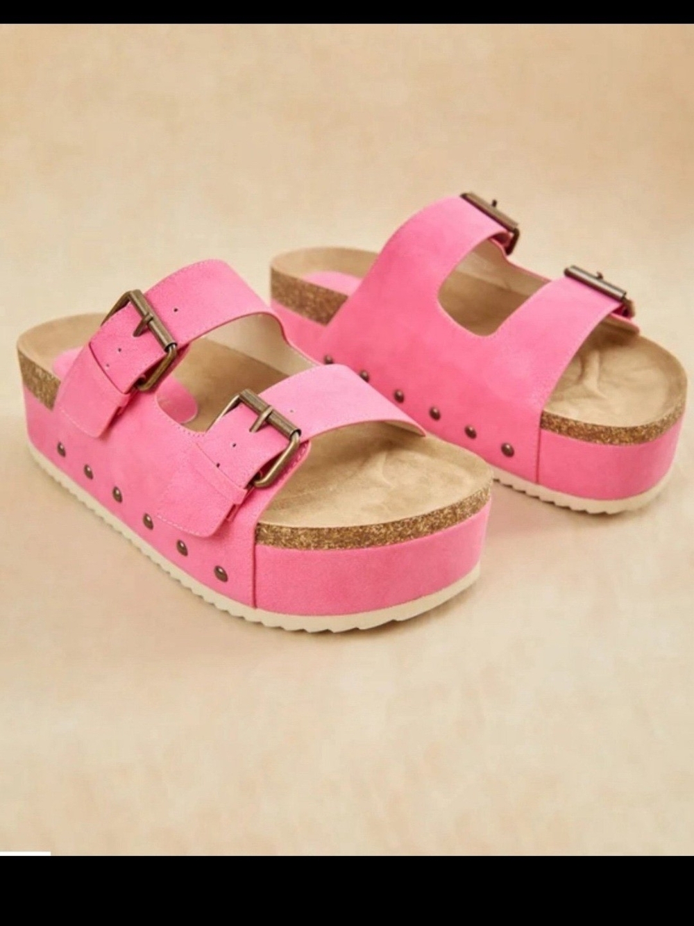 New Altar'd State Pink Double Buckle Cork Slide Sandals Size 8 Platform Chunky - Picture 3 of 13
